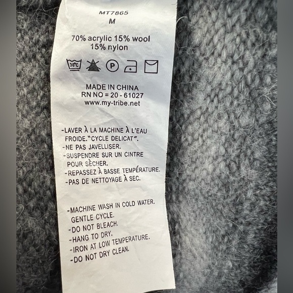 My Tribe Black & Gray Striped Long Sleeve Wool Blend Cardigan Size M - Picture 8 of 8